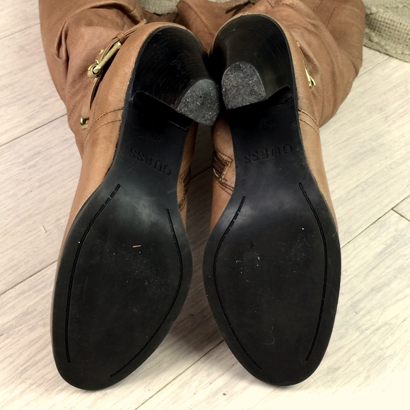 Guess Slouchy Leather Boots Heels 6 Wide Calf - Picture 6 of 8